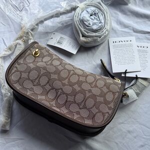 Coach Tan and Brown Signature Shoulder Bag